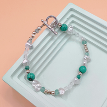 將圖片載入圖庫檢視器 蔚藍柔光 綠松石、珍珠、白水晶、藍磷灰S925純銀手鏈