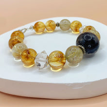 將圖片載入圖庫檢視器 光芒閃爍~閃靈+黃水晶+黃鈦晶S925純銀手鍊