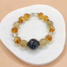 將圖片載入圖庫檢視器 光芒閃爍~閃靈+黃水晶+黃鈦晶S925純銀手鍊